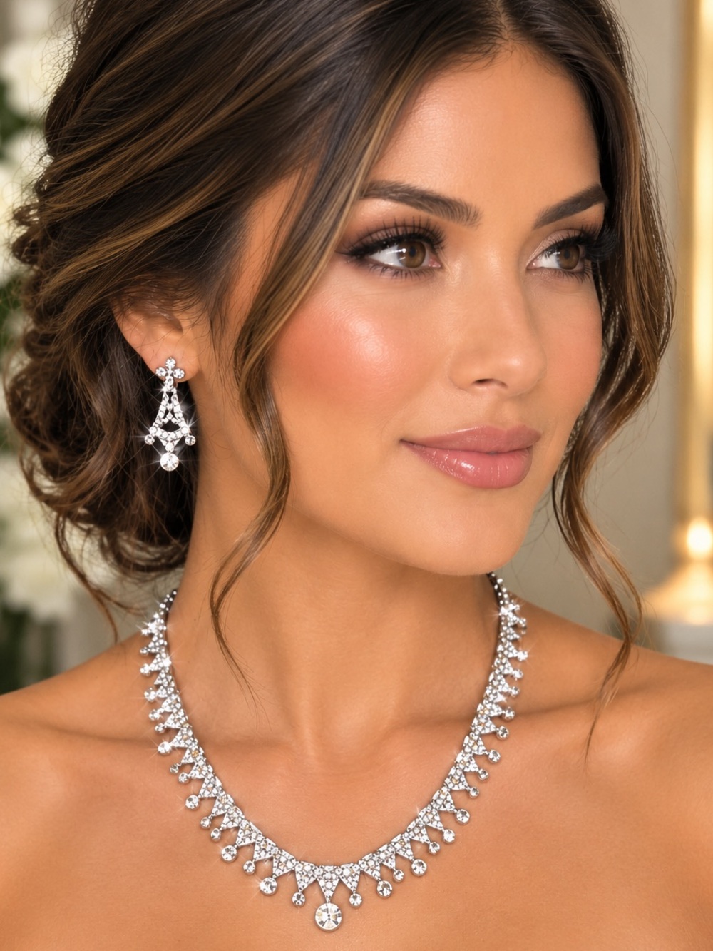 Glamorous Rhinestone Statement Necklace & Matching Earrings Set